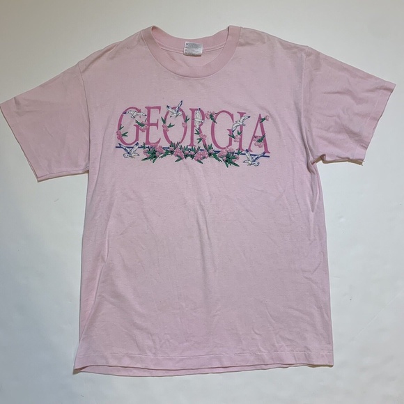 Vintage 90s Georgia Single Stitch Hanes 50/50 Made in USA Pink T-Shirt Medium - Picture 12 of 12